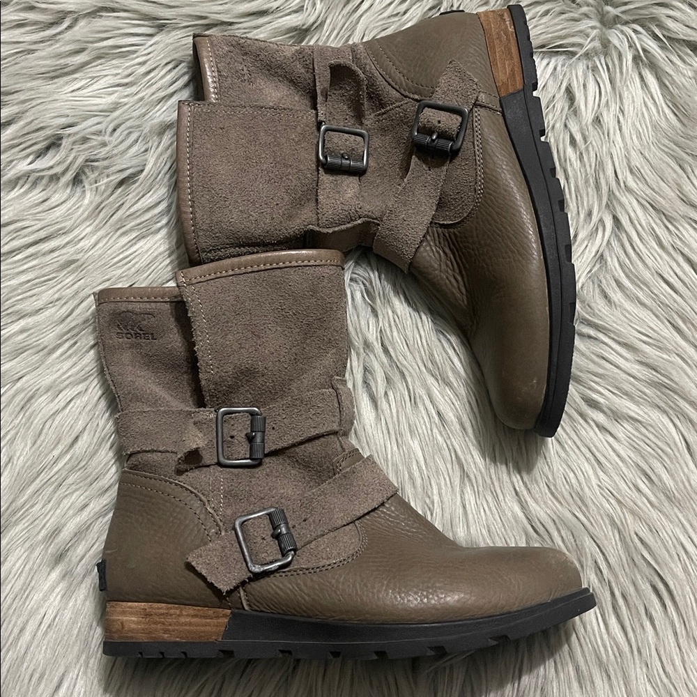 Sorel Taupe Leather Combat Boots - Picture 2 of 4